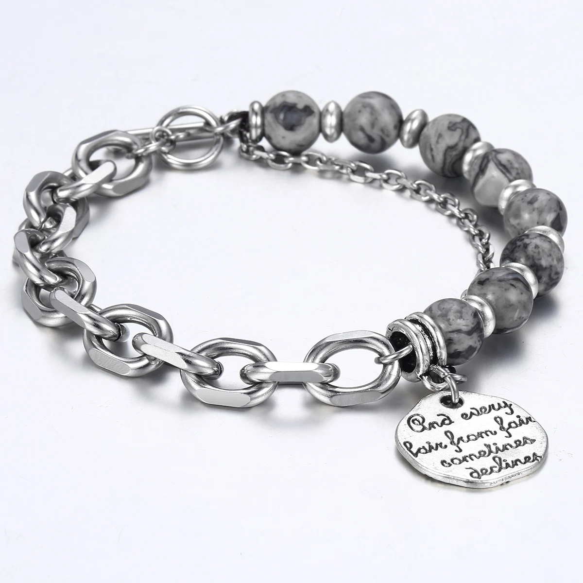Stainless Steel Charm Bracelets for Men Silver Tone Rolo Map Stone Beads Mens Bracelet Wholesale Round Charm OT Buckle LDB43
Stainless Steel Charm Bracelets for Men Silver Tone Rolo Map Stone Beads Mens Bracelet Wholesale Round Charm OT Buckle LDB43