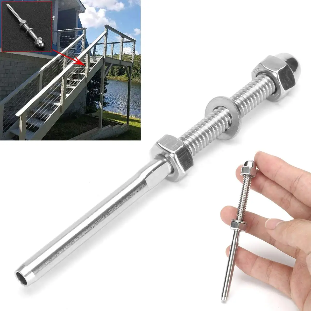 10cm 316 Stainless Steel Threaded Tensioner for 1/8" Cable Railing Systems Threaded Stud End Wire Rope Fitting Tool Parts Kit
10cm 316 Stainless Steel Threaded Tensioner for 1/8" Cable Railing Systems Threaded Stud End Wire Rope Fitting Tool Parts Kit