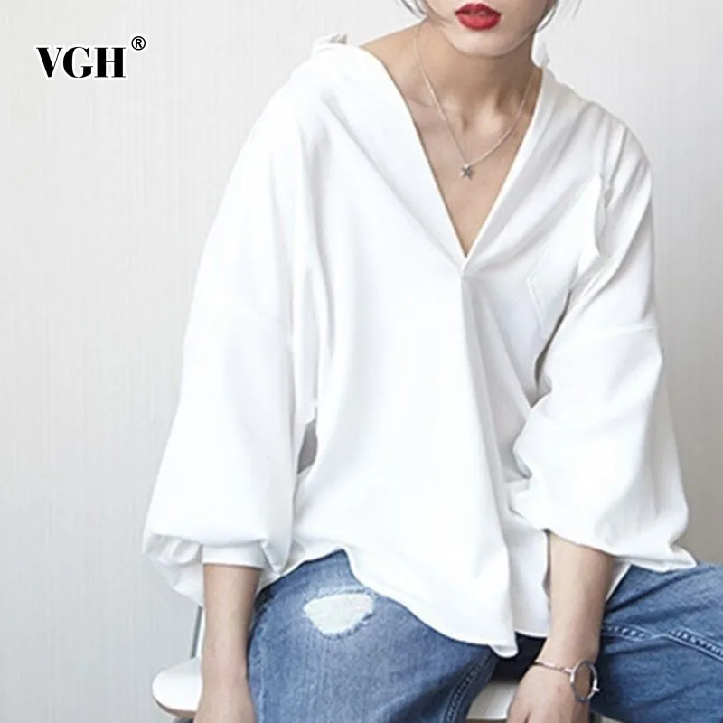 VGH Spring Chiffon Women Shirt Lantern Sleeve V Neck Loose Slim Female Top Blouse 2019 Fashion Women's Clothing New
VGH Spring Chiffon Women Shirt Lantern Sleeve V Neck Loose Slim Female Top Blouse 2019 Fashion Women's Clothing New