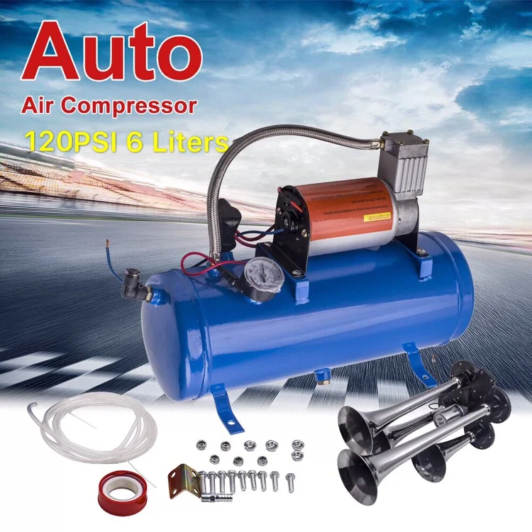 4-Trumpet Train Trucks Air Horn Kit 150 PSI 150db Air System With 12V Air Compressor With 6 Liters
4-Trumpet Train Trucks Air Horn Kit 150 PSI 150db Air System With 12V Air Compressor With 6 Liters