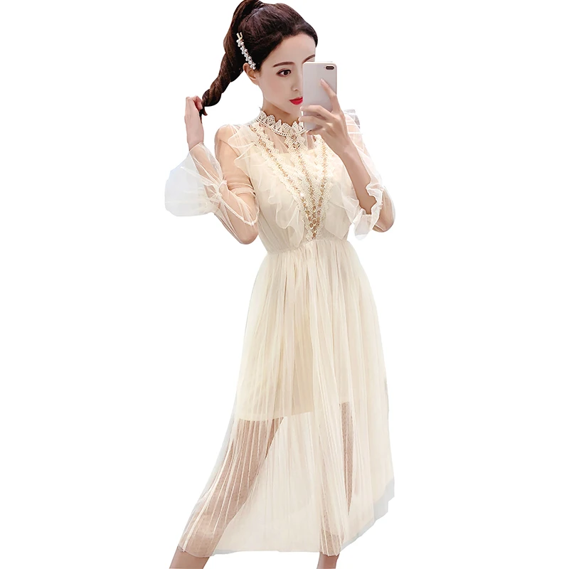 New Women dress Flare Sleeve Floral High Waist Slim Mesh Lace French Romantic Tender Wind Stereoscopic Two Sets Dresses 1752
New Women dress Flare Sleeve Floral High Waist Slim Mesh Lace French Romantic Tender Wind Stereoscopic Two Sets Dresses 1752