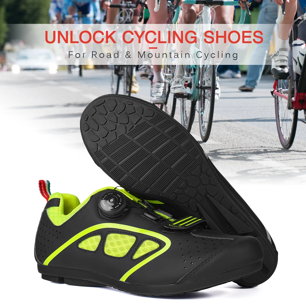 Lock-Free Cycling Shoes Men Road Bike Shoes Unlock Cycling Shoes Rotating Buckle Cycling Sneakers with Non-slip Rubber Sole
Lock-Free Cycling Shoes Men Road Bike Shoes Unlock Cycling Shoes Rotating Buckle Cycling Sneakers with Non-slip Rubber Sole