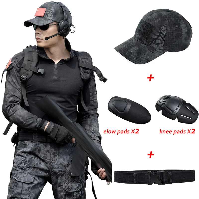 Uniforme Militar Men Tactical Hunting Clothing Black Python Camouflage Hunting Clothes Women Army Combat Multicam Shirt + pants
Uniforme Militar Men Tactical Hunting Clothing Black Python Camouflage Hunting Clothes Women Army Combat Multicam Shirt + pants