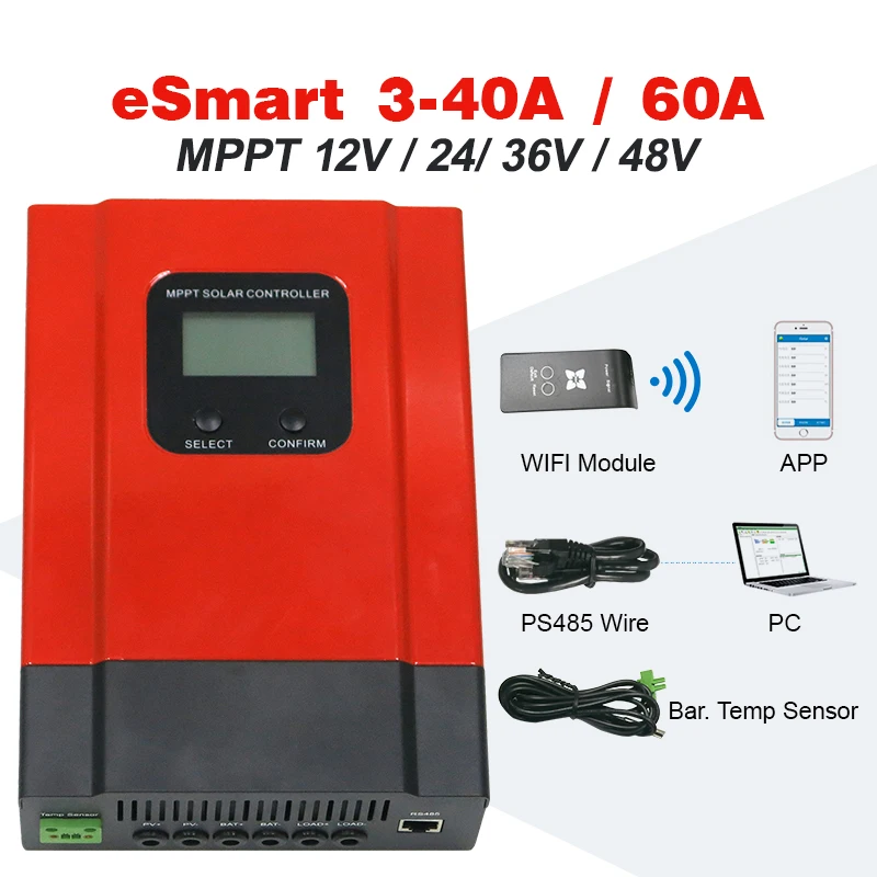 MPPT Solar Controller 40A 60A 48V/36V Solar Charger 24V/12V Battery Charge Max 150VDC Input Auto Back-light LCD
MPPT Solar Controller 40A 60A 48V/36V Solar Charger 24V/12V Battery Charge Max 150VDC Input Auto Back-light LCD