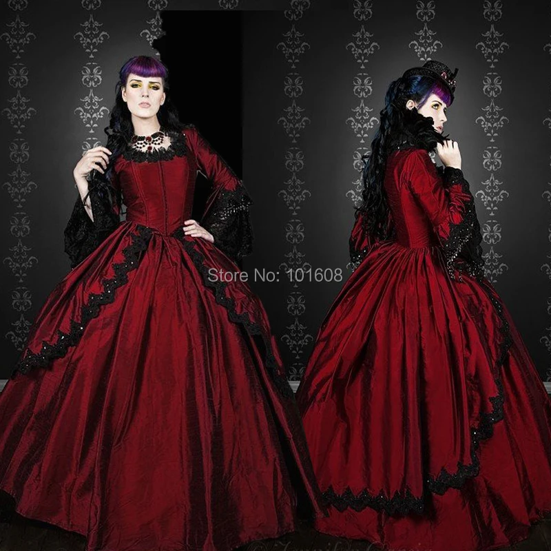 New!Eras Red Taffeta with Black Lace Witch Halloween Cosplay dress Colonial Georgian Renaissance Gothic Historical dress HL-483
New!Eras Red Taffeta with Black Lace Witch Halloween Cosplay dress Colonial Georgian Renaissance Gothic Historical dress HL-483