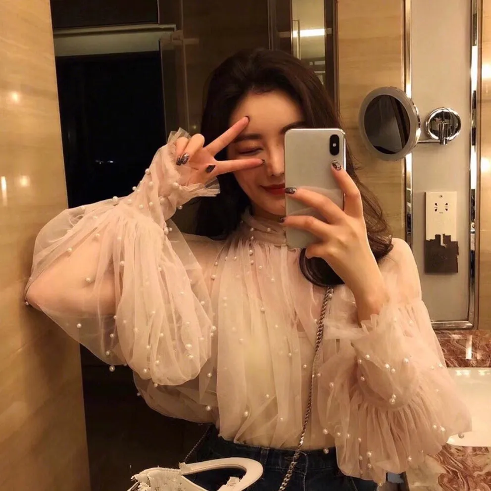 Fashion Spring Women's Sweet Beads Bubble Shirt Lantern Sleeve Pearl Gauze Blouses Ladies Elegant Tops
Fashion Spring Women's Sweet Beads Bubble Shirt Lantern Sleeve Pearl Gauze Blouses Ladies Elegant Tops