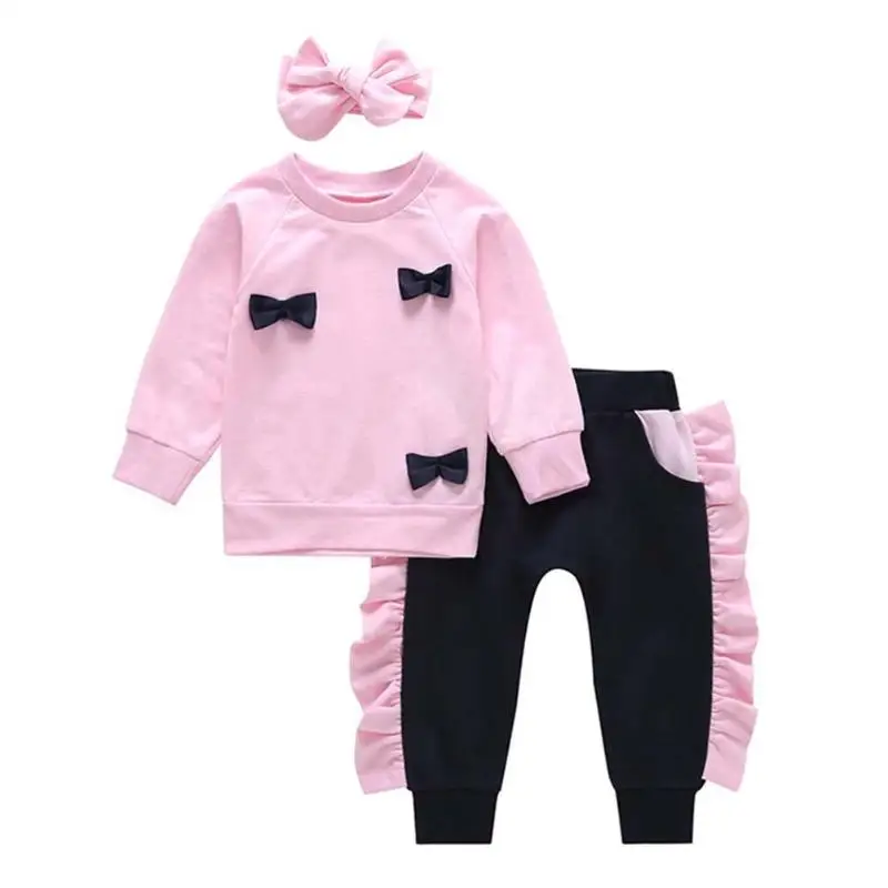 3pcs/set Cute Baby Girls Bowknot Long Sleeve Tops Pants Hairband Spring Autumn Children Kids Casual Clothes Suit
3pcs/set Cute Baby Girls Bowknot Long Sleeve Tops Pants Hairband Spring Autumn Children Kids Casual Clothes Suit