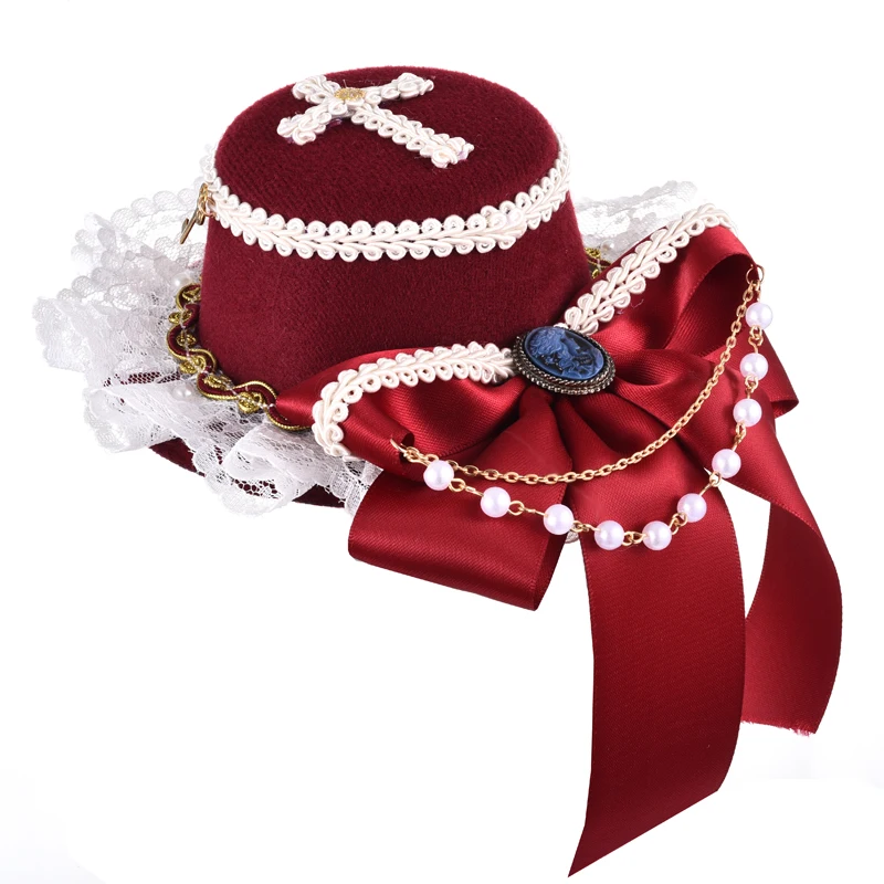 Lolita Mini Top Hat Ribbon Bowtie Chain Hats Gothic Hair Clip Accessory Party Mini Hats For Girls
Lolita Mini Top Hat Ribbon Bowtie Chain Hats Gothic Hair Clip Accessory Party Mini Hats For Girls