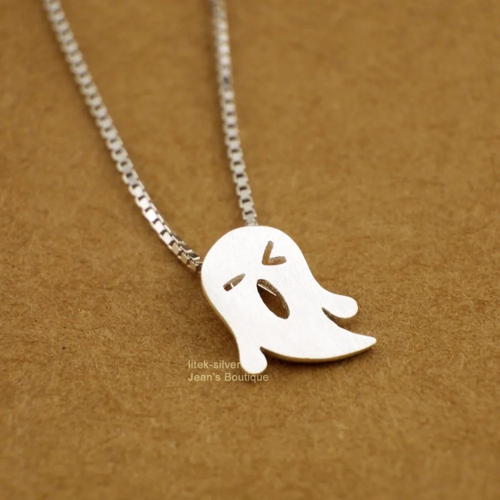 S92-5 Sterling SIL Fashion Jewelry Matt Funny Face -o< Ghost Pendant Charm Necklace A2565 | Украшения и аксессуары