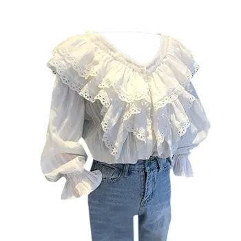 2019 New Summer Women Casual Lace Ruffles White Shirts Elegant V Neck Blouses Solid Flare Long Sleeve Top
2019 New Summer Women Casual Lace Ruffles White Shirts Elegant V Neck Blouses Solid Flare Long Sleeve Top