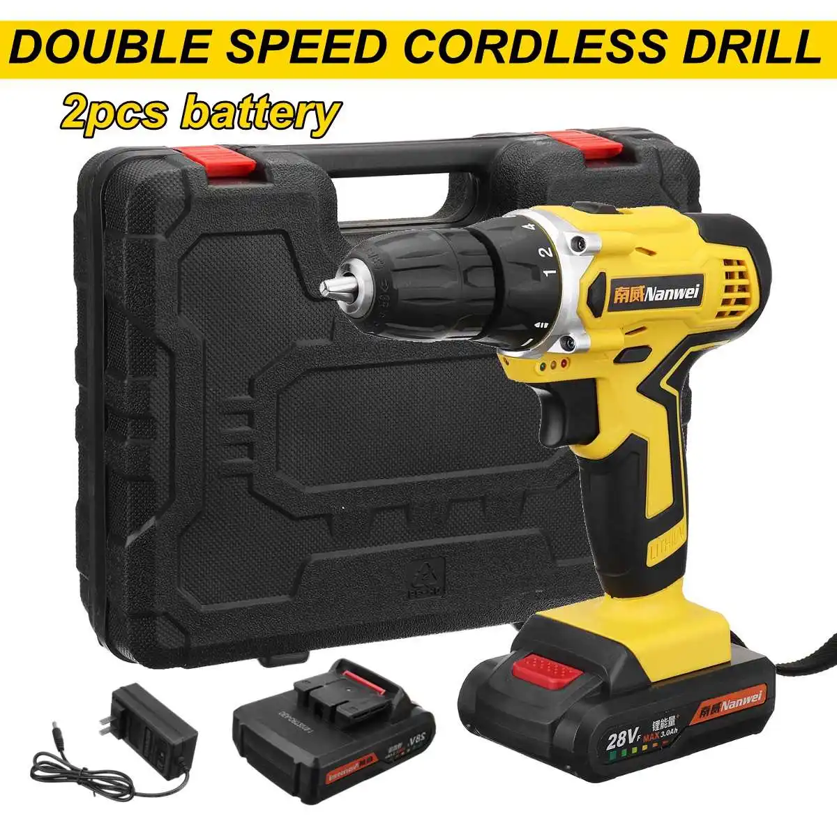 28V Electric Cordless Drill Driver Screwdriver Cordless drill Double speed Adjustment LED lighting 1/2Pcs Large capacity battery
28V Electric Cordless Drill Driver Screwdriver Cordless drill Double speed Adjustment LED lighting 1/2Pcs Large capacity battery