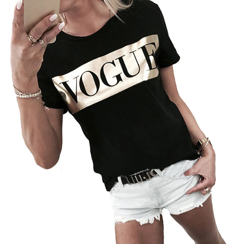 Women Vogue Print T shirt 2019 Summer Womens Short sleeve Round Neck T-shirt Tops Ladies Fashion Cotton Letter Print Tee shirt
Women Vogue Print T shirt 2019 Summer Womens Short sleeve Round Neck T-shirt Tops Ladies Fashion Cotton Letter Print Tee shirt