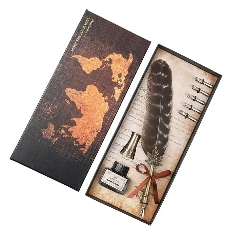 Retro Feather Dip Pen Writing Ink Set Fountain Pens Stationery Gift Box with 5 Nibs Wedding Gifts Writing Supplies Wholesale
Retro Feather Dip Pen Writing Ink Set Fountain Pens Stationery Gift Box with 5 Nibs Wedding Gifts Writing Supplies Wholesale