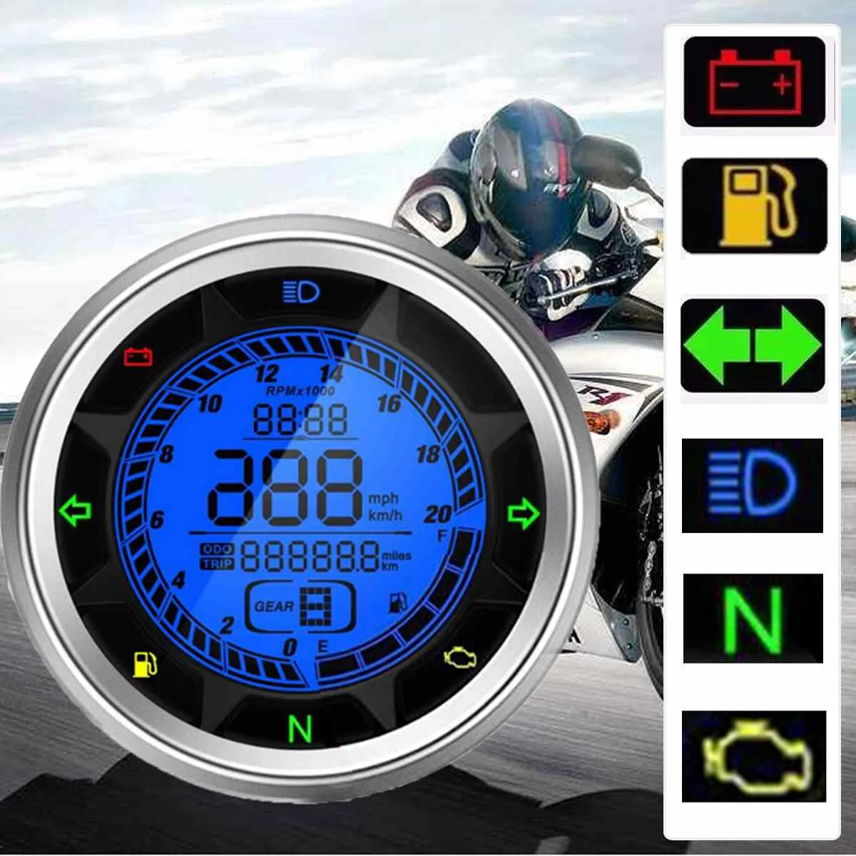 Universal Digital LCD Odometer Speedometer Tachometer Gear Indcator Gauge 399 KM/H MPH Gear 1-6 Motorcycle
Universal Digital LCD Odometer Speedometer Tachometer Gear Indcator Gauge 399 KM/H MPH Gear 1-6 Motorcycle