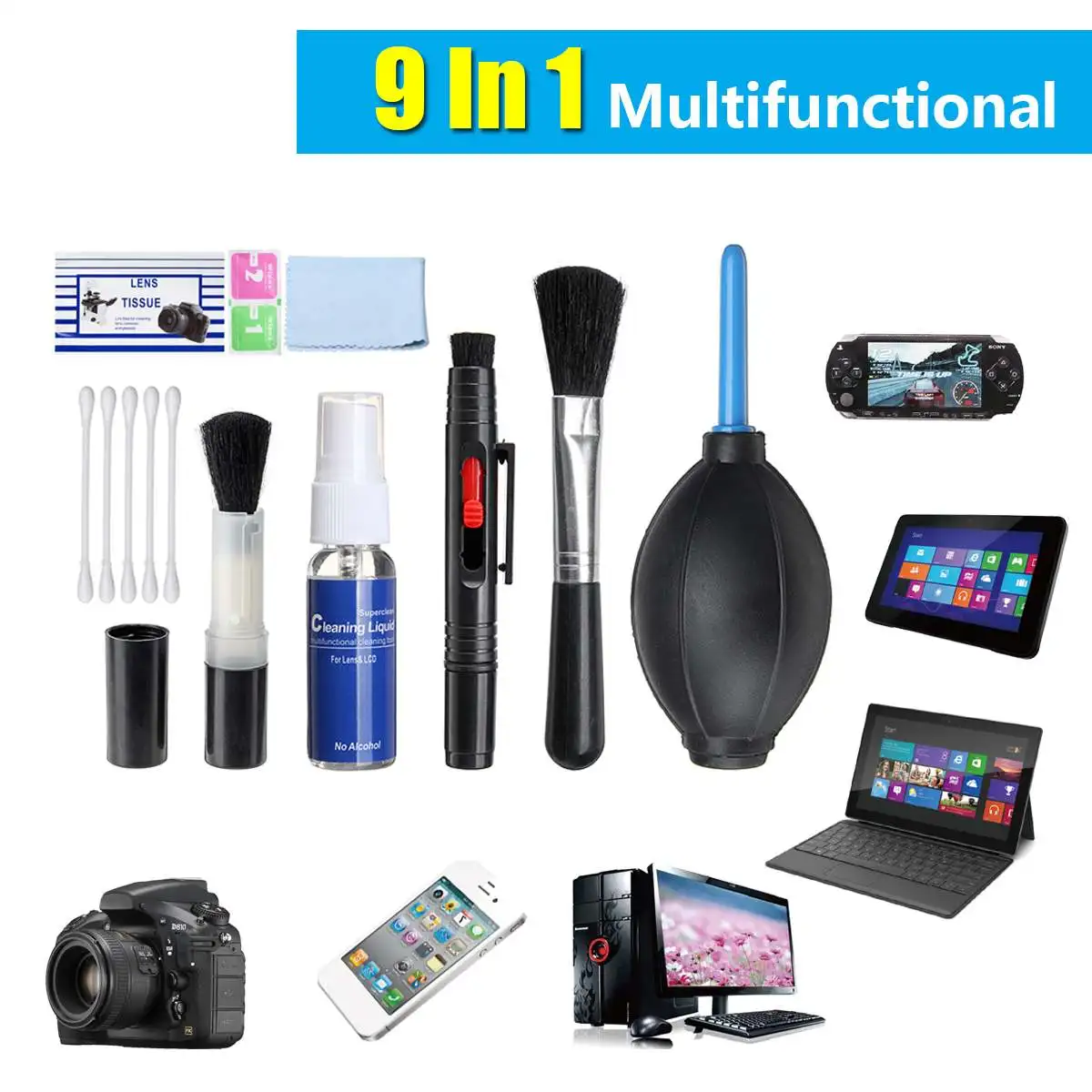 9 In 1 Sensor Cleaning Swab Fluid Cleaner Lens Pen Kit CMOS/CCD For DSLR Camera Mobile Phone Screen Optical Lens no Static
9 In 1 Sensor Cleaning Swab Fluid Cleaner Lens Pen Kit CMOS/CCD For DSLR Camera Mobile Phone Screen Optical Lens no Static