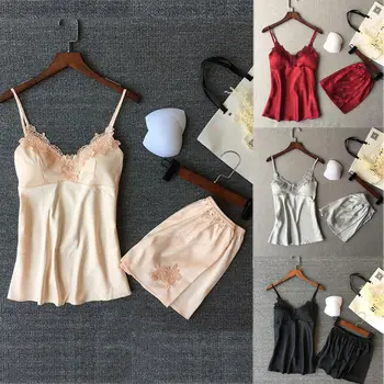 Women Sleep Lounge with Chest Pad Lace Pajama Set Satin Sleepwear Women Pajamas for Women Lace Pajamas Set
Women Sleep Lounge with Chest Pad Lace Pajama Set Satin Sleepwear Women Pajamas for Women Lace Pajamas Set