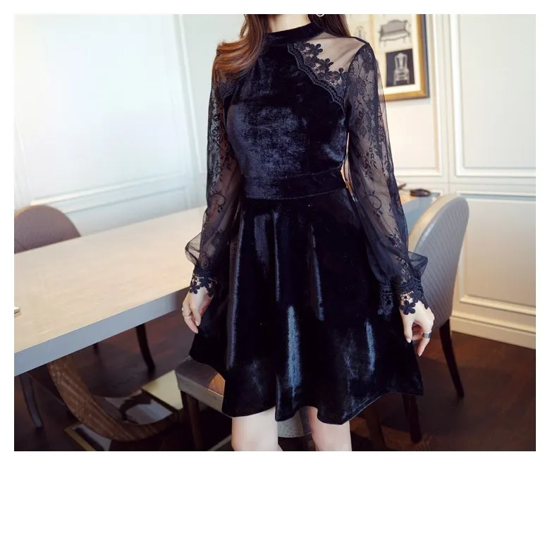 Vintage Velvet Lantern Sleeve A-Line Mini Dress Sexy Women Transparent Lace Patchwork High Waist Dresses Causal Party Midi Dress
Vintage Velvet Lantern Sleeve A-Line Mini Dress Sexy Women Transparent Lace Patchwork High Waist Dresses Causal Party Midi Dress