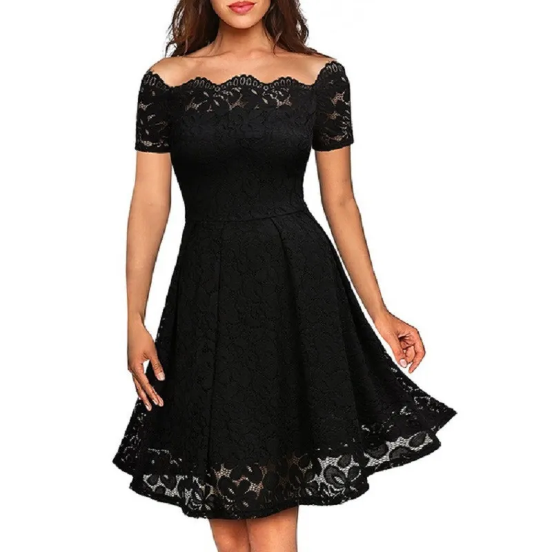 Women Sexy Slash Neck Wavy Edge Strapless Dress Short Sleeve Lace Elegant Party Dresses Vestidos Fashion Summer GRNSHTS
Women Sexy Slash Neck Wavy Edge Strapless Dress Short Sleeve Lace Elegant Party Dresses Vestidos Fashion Summer GRNSHTS