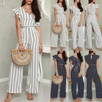 Fashion Women Ladies V Neck Loose Playsuit Party Short Sleeve Romper Striped Slim Summer Long Jumpsuit
Fashion Women Ladies V Neck Loose Playsuit Party Short Sleeve Romper Striped Slim Summer Long Jumpsuit