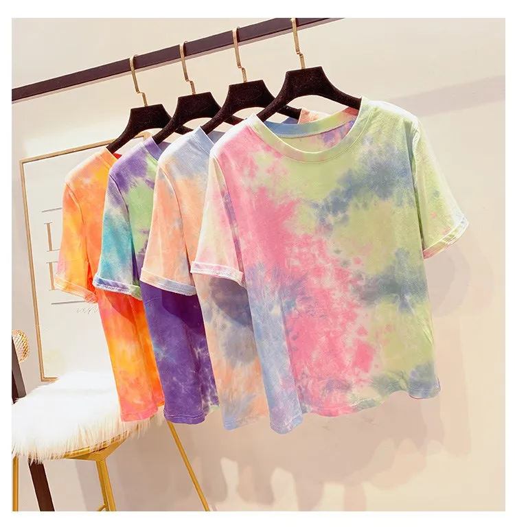 Tie Dyeing Fashion Casual Cotton Tshirt Tops Print Summer Harajuku Short Sleeve Women Tee Shirts Bottom Shirts
Tie Dyeing Fashion Casual Cotton Tshirt Tops Print Summer Harajuku Short Sleeve Women Tee Shirts Bottom Shirts