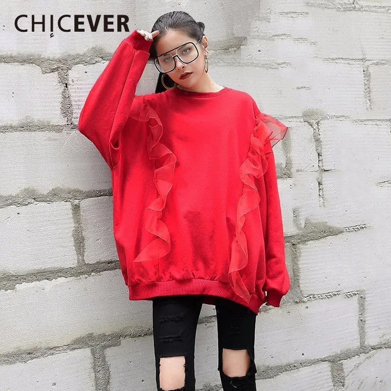 CHICEVER 2019 Summer Patchwork Ruffles Mesh Female T Shirts Top Pullovers Top Long Sleeve Loose Big Size Sweatshirts Clothes New
CHICEVER 2019 Summer Patchwork Ruffles Mesh Female T Shirts Top Pullovers Top Long Sleeve Loose Big Size Sweatshirts Clothes New