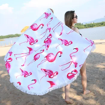 

J 2018 New arrivel Flamingo Microfiber Round Large Beach Towel Blanket with Tassel Bohemian Picnic Yoga Mat 9