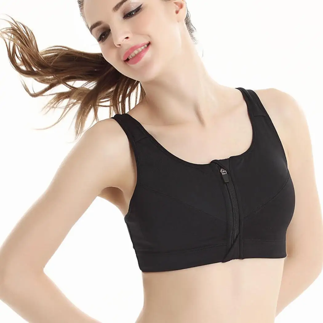 etc Running Breathable Casual Women Yoga Yes Sports Tops Bra Elastic Fitness Vest Solid Gym Zipper Front Crop | Спорт и развлечения