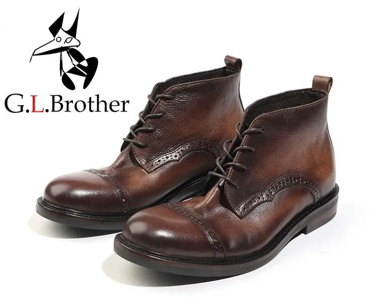 

Martin Boots Men Lace Up Carved Brogue Shoes Genuine Leather Pleated Vintage Goodyear Casual Shoes Handmade Dress Boots