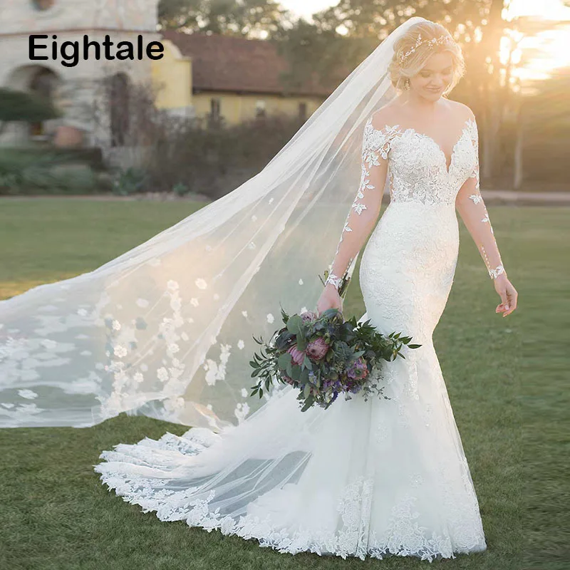 Eightale Wedding Dress Long Sleeve O-Neck Appliques Lace Mermaid Wedding Gowns Backless Custom Made Plus Size Bride Dress 2019
Eightale Wedding Dress Long Sleeve O-Neck Appliques Lace Mermaid Wedding Gowns Backless Custom Made Plus Size Bride Dress 2019