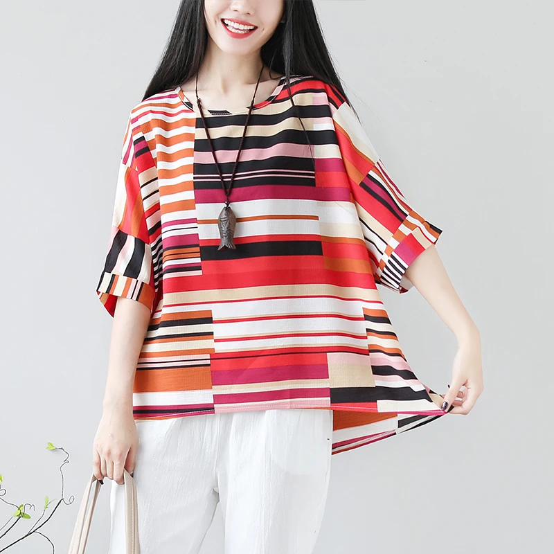 2019 spring and summer national wind cotton and linen women's striped loose large size linen short-sleeved t-shirt women's shirt
2019 spring and summer national wind cotton and linen women's striped loose large size linen short-sleeved t-shirt women's shirt
