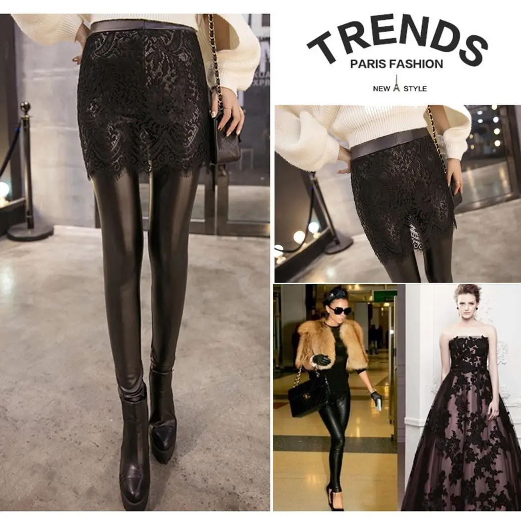 Women Fashion Casual Lace Patchwork Slim Leather Pants Stretch Leggings Medium Spring/Winter/Autumn Thick
Women Fashion Casual Lace Patchwork Slim Leather Pants Stretch Leggings Medium Spring/Winter/Autumn Thick