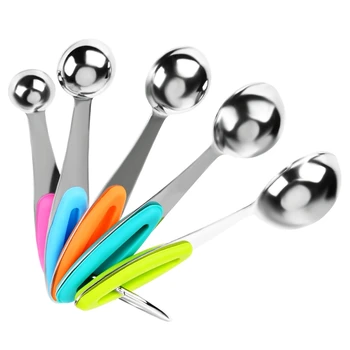 5Pcs Stainless Steel Measuring Spoons Kitchen Silicone Handle Grip ML Mark For Baking Cooking Sugar Coffee Baby Scoop Tools Set
5Pcs Stainless Steel Measuring Spoons Kitchen Silicone Handle Grip ML Mark For Baking Cooking Sugar Coffee Baby Scoop Tools Set
