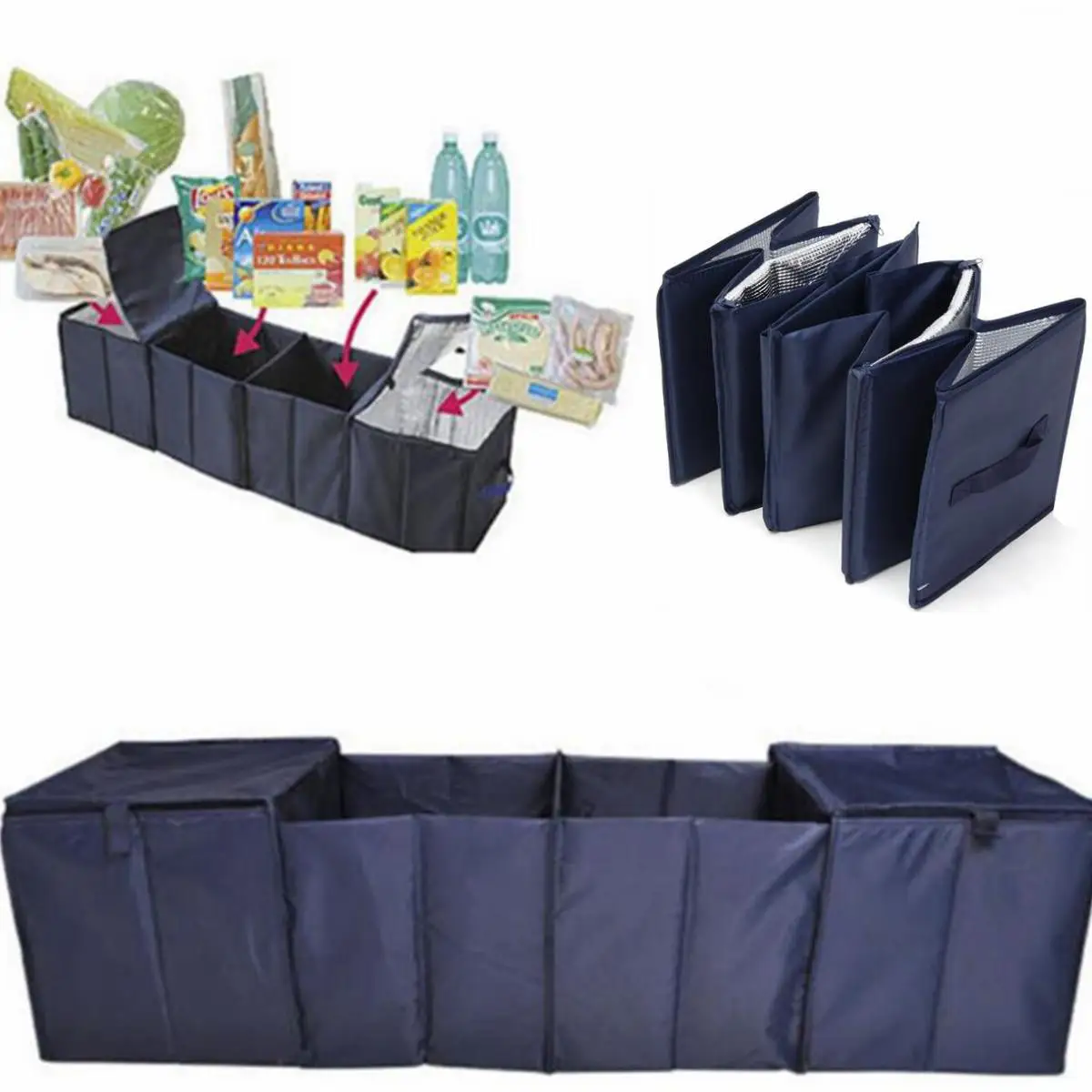 Foldable Car Trunk Boot Storage 4 Grid Collapsible Organizer Oxford Cloth+Aluminum Foil+PVC Dark Blue With 2 Cooler Bags
Foldable Car Trunk Boot Storage 4 Grid Collapsible Organizer Oxford Cloth+Aluminum Foil+PVC Dark Blue With 2 Cooler Bags
