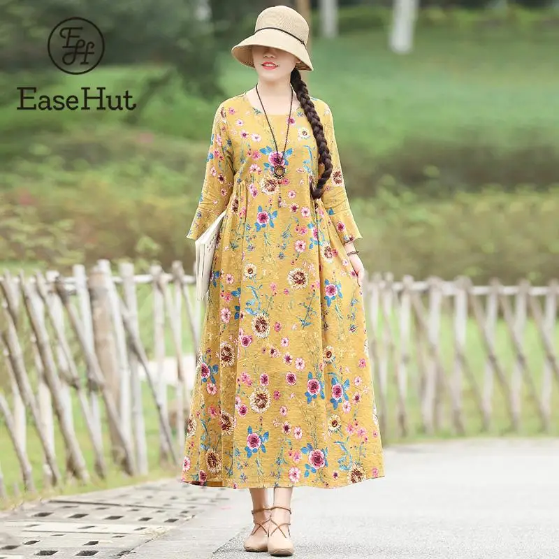EaseHut Cotton Linen Dress For Women Loose Causual Dresses Robe Femme Bohemian Plus Size Long Dress Floral Print Flare Sleeve
EaseHut Cotton Linen Dress For Women Loose Causual Dresses Robe Femme Bohemian Plus Size Long Dress Floral Print Flare Sleeve