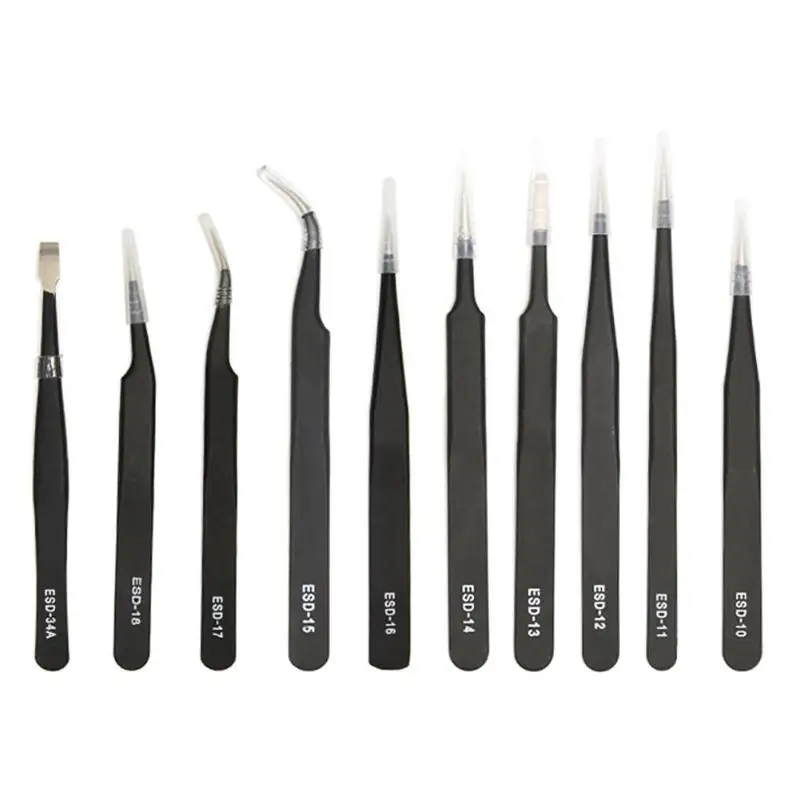 10pcs Anti-static Stainless Steel Straight Elbow ESD Electronic Tweezers with Leather Case Eyelash Tweezers DIY
10pcs Anti-static Stainless Steel Straight Elbow ESD Electronic Tweezers with Leather Case Eyelash Tweezers DIY