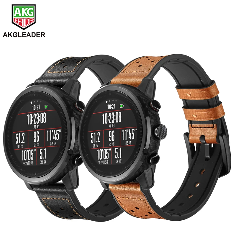 22 мм спортивный ремешок для часов Huami Amazfit 1 2 натуральная кожа с силиконовым