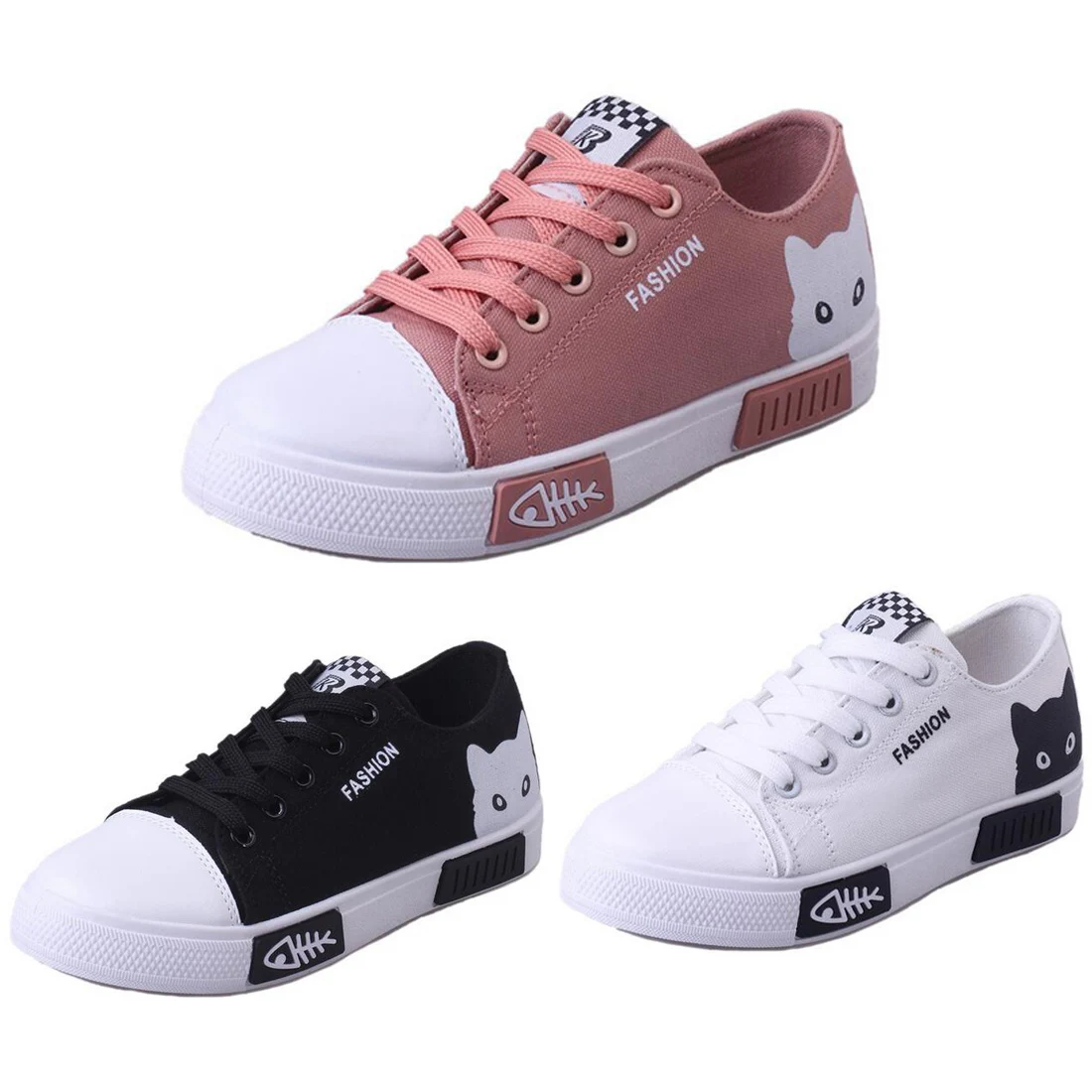 Women Cartoon Cat Flats Canvas Shoes Outdoor Lace Up Casual Board Sneakers Round Toe White Black Pink Shoes Girls Fashion Shoes
Women Cartoon Cat Flats Canvas Shoes Outdoor Lace Up Casual Board Sneakers Round Toe White Black Pink Shoes Girls Fashion Shoes
