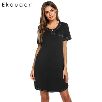 Ekouaer Women V-neck Nightgown Lingerie Sleepshirts Soft Rayon Short Sleeve Sleepwear Solid Loose Pocket Button Nightdress
Ekouaer Women V-neck Nightgown Lingerie Sleepshirts Soft Rayon Short Sleeve Sleepwear Solid Loose Pocket Button Nightdress