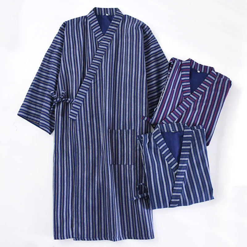 Spring New Men's Nightgown 100% Cotton Double Gauze Mens Kimono Long Sleeve Nightgown V-Neck Striped Men Sleepwear Bath Robes
Spring New Men's Nightgown 100% Cotton Double Gauze Mens Kimono Long Sleeve Nightgown V-Neck Striped Men Sleepwear Bath Robes