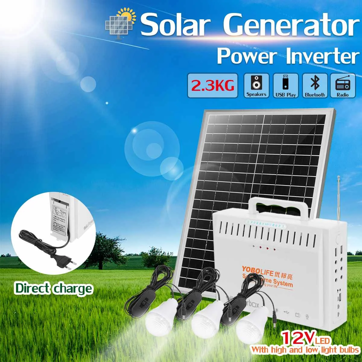 20W 18V Solar Panel RV Boat Power Storage Generator with 3 LED Light USB Charger System
20W 18V Solar Panel RV Boat Power Storage Generator with 3 LED Light USB Charger System