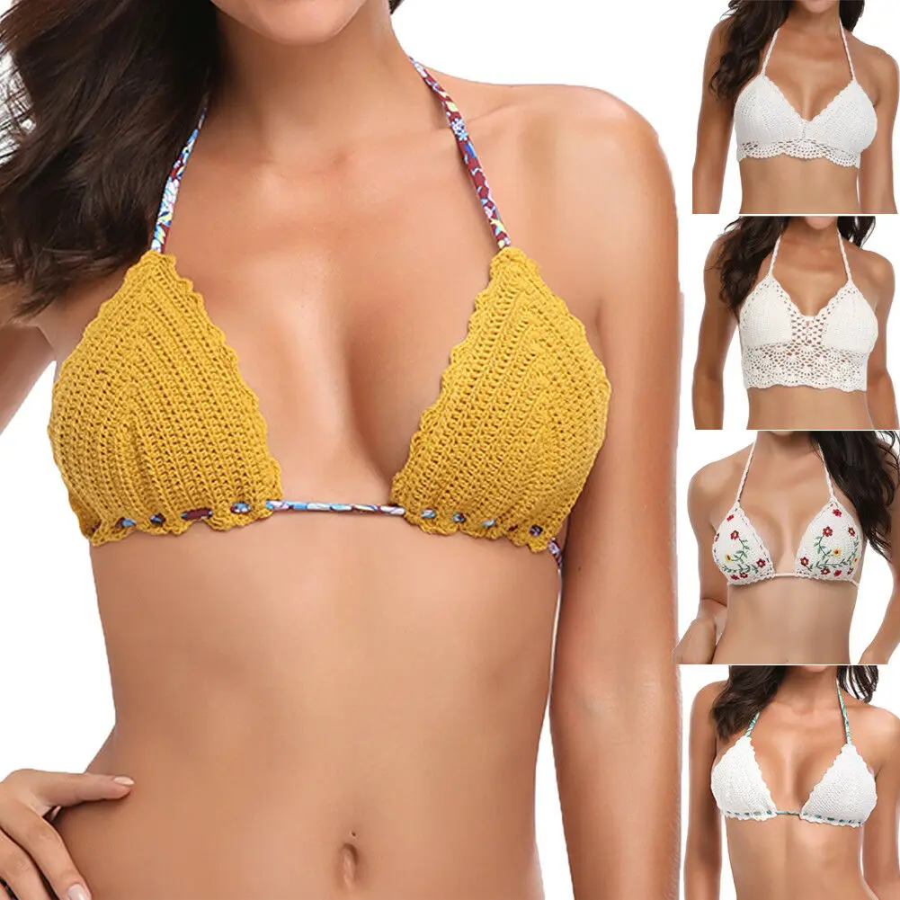 Summer Women Sexy Bikini Bra Fashion Backless Crochet Halter Knit Floral Beach Ladies Swimwear Bikini Bra Crop Top New
Summer Women Sexy Bikini Bra Fashion Backless Crochet Halter Knit Floral Beach Ladies Swimwear Bikini Bra Crop Top New