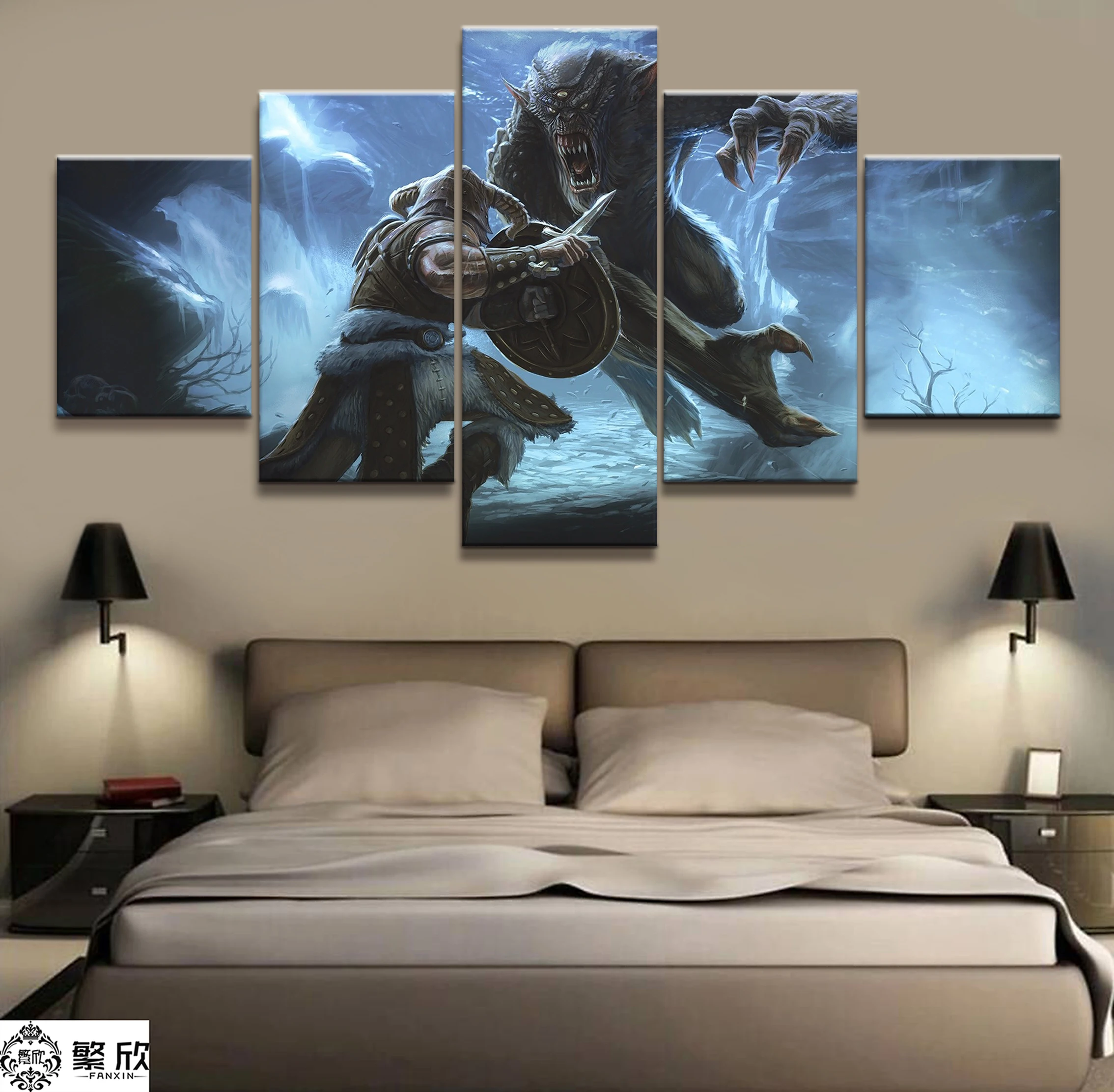 Модульная Картина на холсте для домашнего декора 5 шт. картина из свитки V Skyrim Game