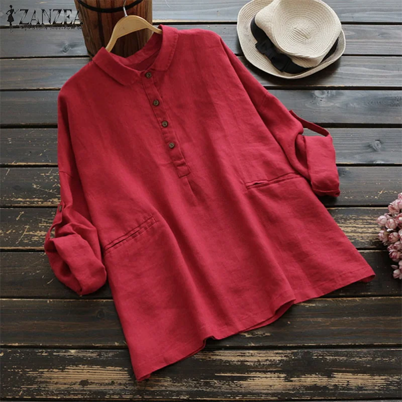 Tops Blusas ZANZEA Women Blouse Plus Size Ladies Long Sleeve Solid Lapel Shirts Casual Cotton Button Down Shirt Vintage Blusas
Tops Blusas ZANZEA Women Blouse Plus Size Ladies Long Sleeve Solid Lapel Shirts Casual Cotton Button Down Shirt Vintage Blusas
