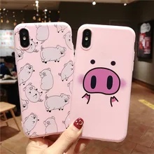 Ottwn caso de telefone para iphone 11pro max xs max xr 7 8 6s mais 5 5S se casais dos desenhos animados bonito porco macio tpu silicone capa traseira caso(China)
