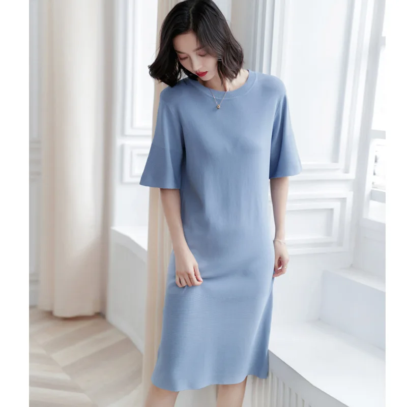 2019 Popular Spring and Summer Dress Large Size Women's Dress Half-sleeved Ice Silk Knit Summer Bat Sleeve Loose Plus Size Women
2019 Popular Spring and Summer Dress Large Size Women's Dress Half-sleeved Ice Silk Knit Summer Bat Sleeve Loose Plus Size Women