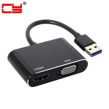 

HDMI & VGA HDTV to USB 3.0 & 2.0 Converter Adapter Cable 1080 P External Graphics Card for Windows Mac book Lap top Black