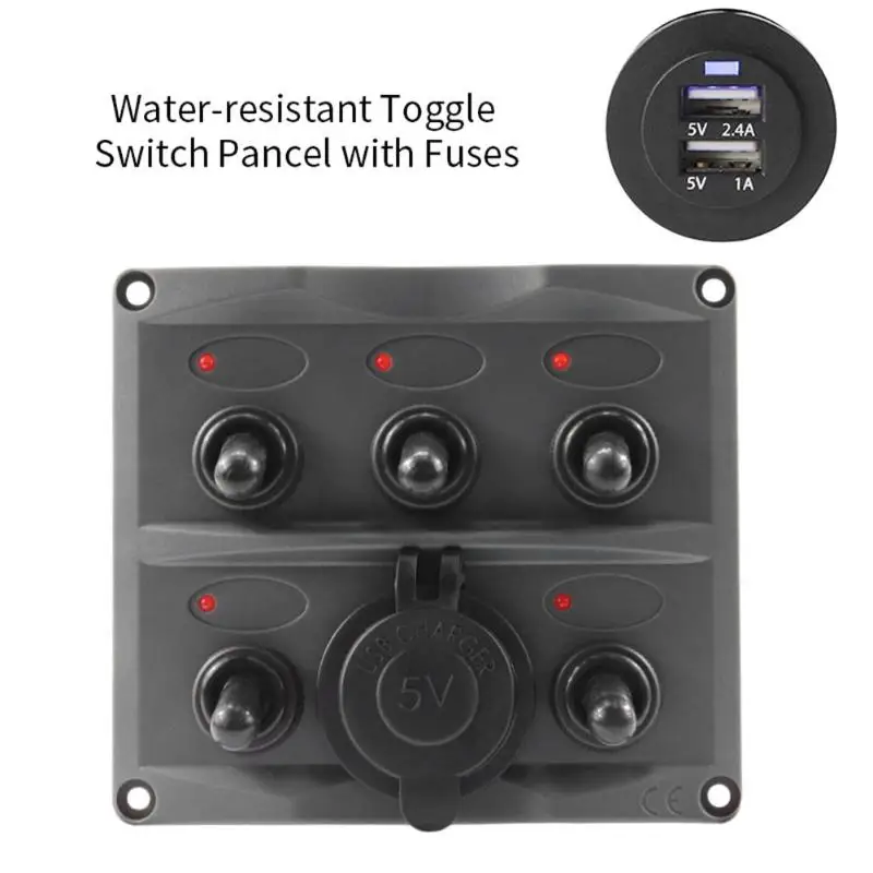 IP66 Waterproof 12V/24V LED Car Boat Marine RV 5-Gang ON/OFF Toggle Switch Panel Dual USB 5V 3.4A Charger Car Accessories
IP66 Waterproof 12V/24V LED Car Boat Marine RV 5-Gang ON/OFF Toggle Switch Panel Dual USB 5V 3.4A Charger Car Accessories