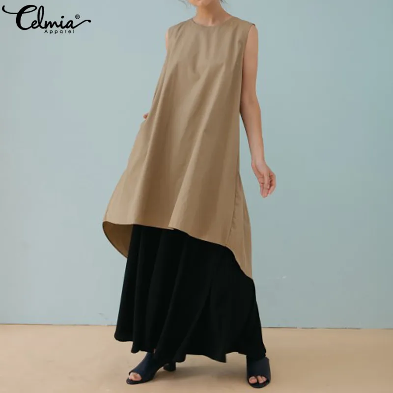 Celmia Women Sexy Sleeveless Beach Dress 2019 Summer Vintage Crew Neck Asymmetrical Midi Sundress Loose Female Vestido Plus Size
Celmia Women Sexy Sleeveless Beach Dress 2019 Summer Vintage Crew Neck Asymmetrical Midi Sundress Loose Female Vestido Plus Size