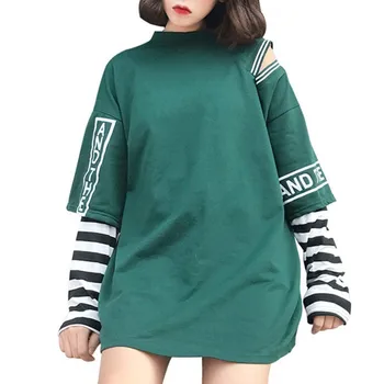 Punk Fake 2 Pieces Striped Long Sleeve T Shirts Women One Off Shoulder Loose Gothic Tee Top Letter Printed Street Fashion TShirt
Punk Fake 2 Pieces Striped Long Sleeve T Shirts Women One Off Shoulder Loose Gothic Tee Top Letter Printed Street Fashion TShirt