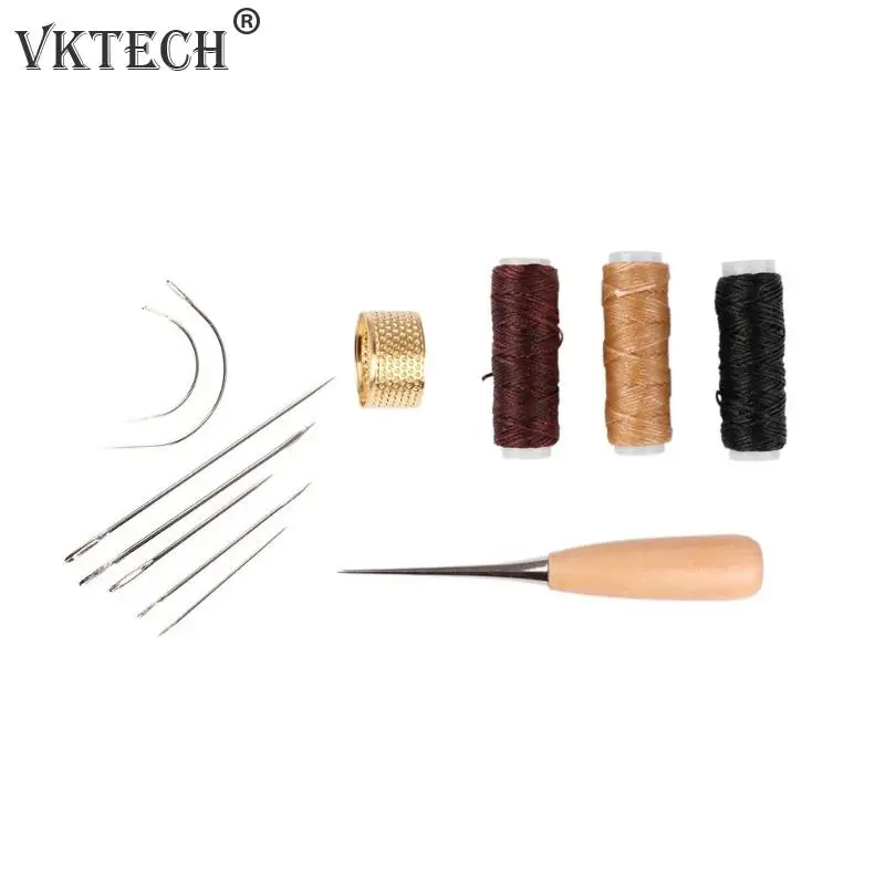 

12pcs/set Hand Sewing Needles Waxed Thread Awl Thimble DIY Leather Repair Tool Sewing Tools Leathercraft